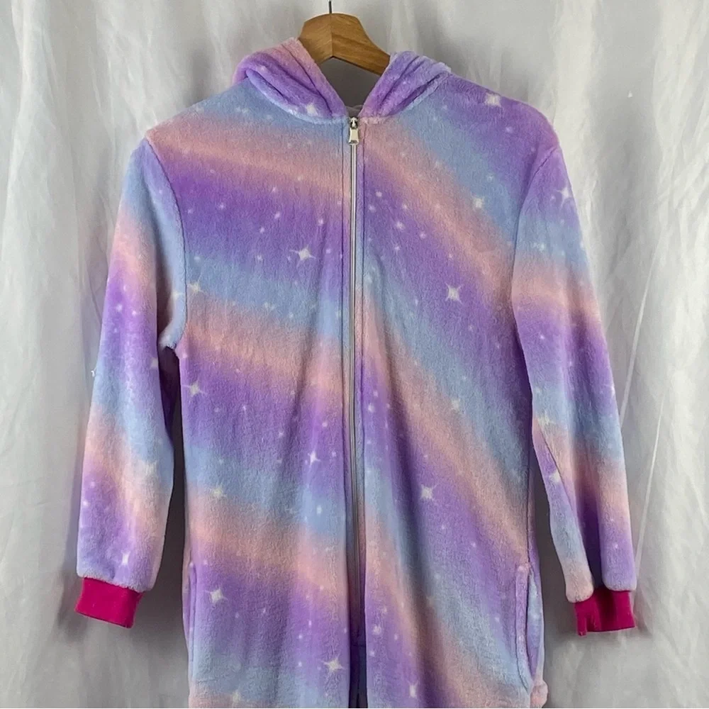 Girl Colorful Unicorn Starry Hooded Onesie Size Medium 7-8